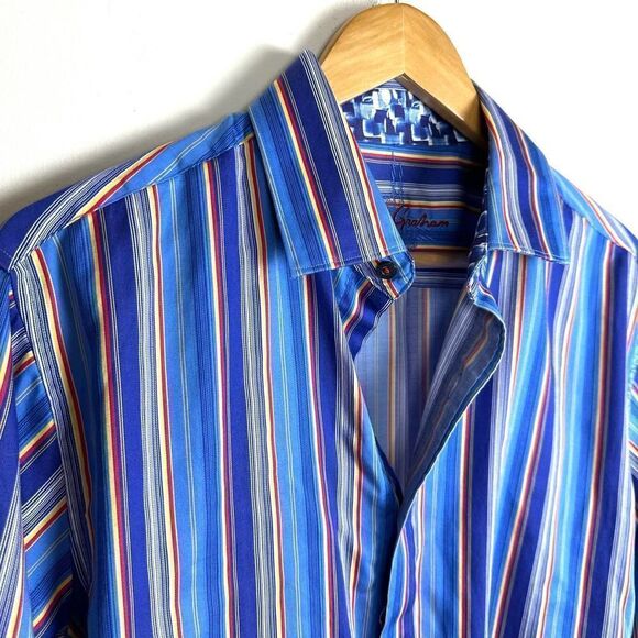 Robert Graham Blue Stripes Button Up‎ Shirt Men’s M Read - Picture 3 of 12